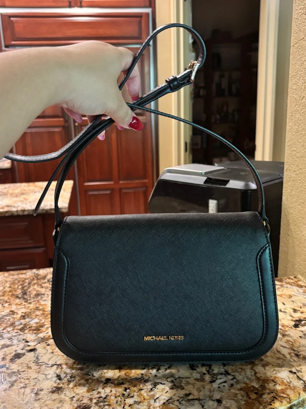 Michael Kors Black Saffiano Crossbody with Gold Logo